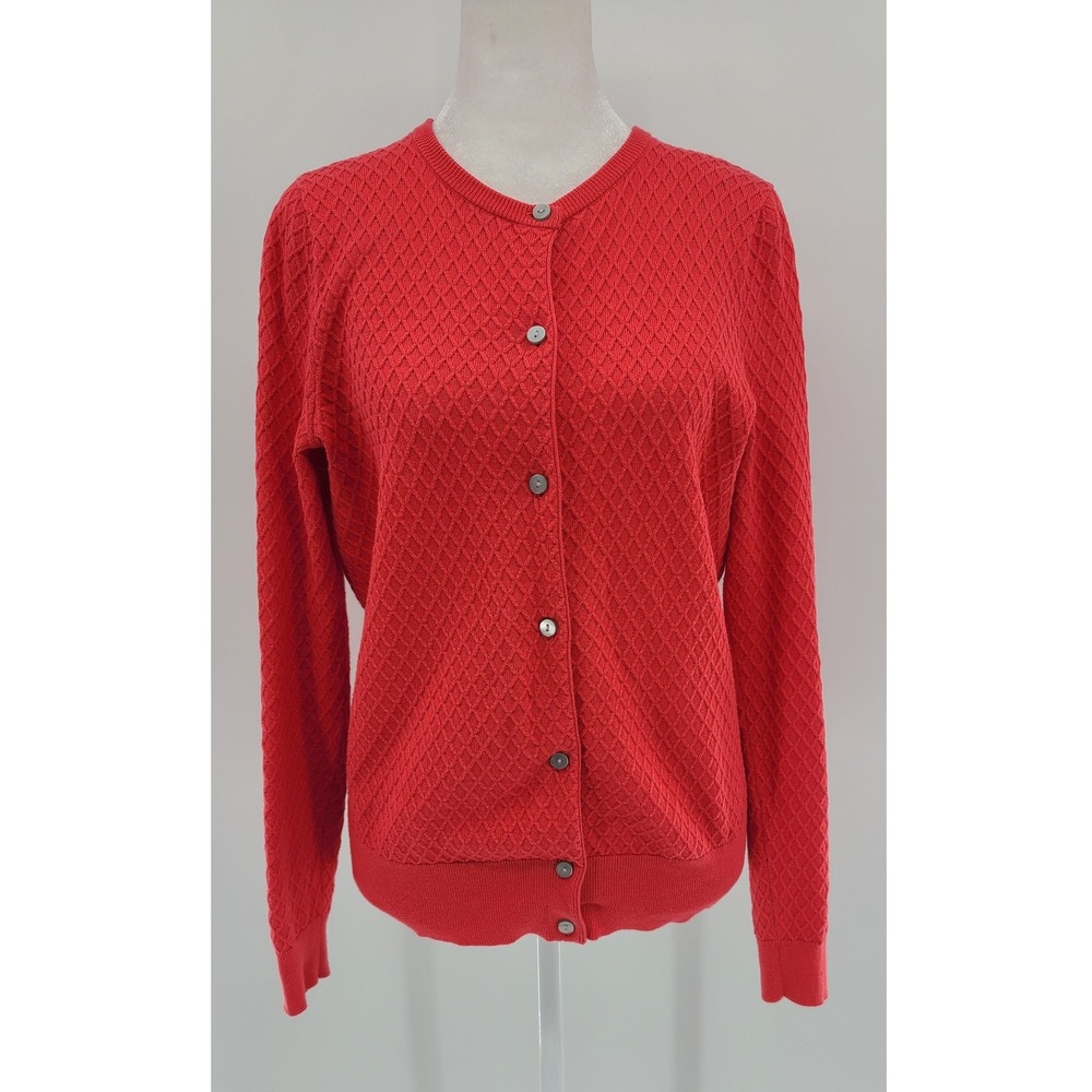 Lands‎ End Red Supima Cotton Textured Button Front Cardigan Sweater Women S P